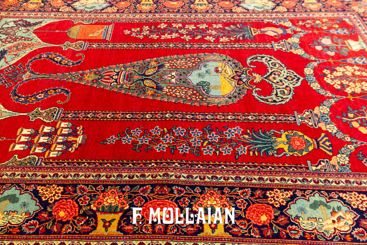 Kashan Dabir Carpet Red Prayer Field  n°:802543